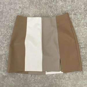 Pink Lily Neutral Striped Faux Leather Mini Skirt (S) NWOT